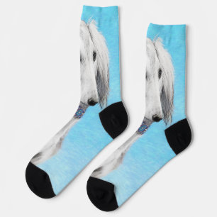 Chaussette Peinture de Saluki (Argent) - Joli art original de
