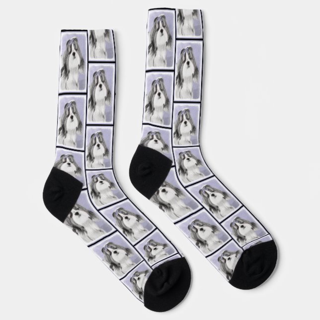 Chaussette Peinture de Shih Tzu Noir & Blanc Art Original de  (Droite)