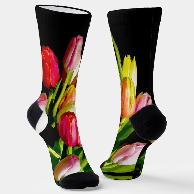 Chaussette Peinture de Tulipe - Art Floral Original (Angulaire)
