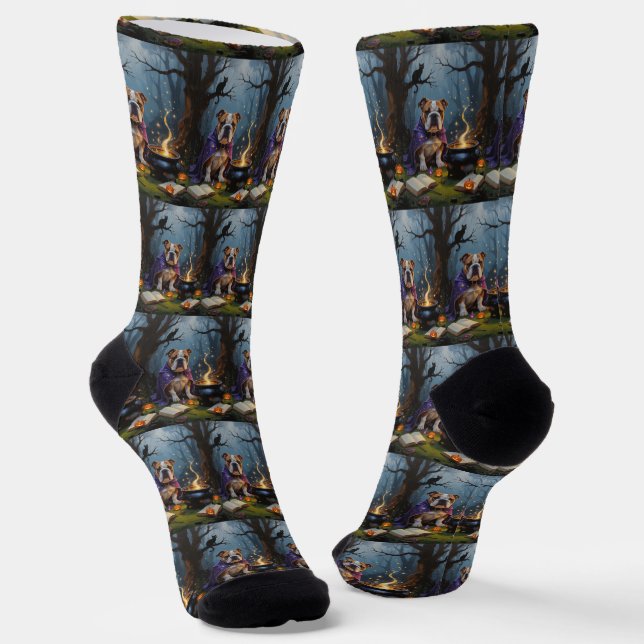 Chaussette Peinture Fantaisiste d'Halloween de Bouledogue (Angulaire)