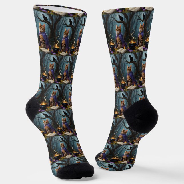 Chaussette Peinture fantaisiste d'Halloween de chat Bengal  (Angulaire)