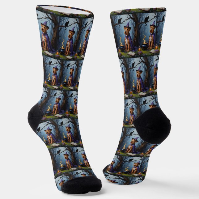 Chaussette Peinture fantaisiste d'Halloween de chien Airedale (Angulaire)