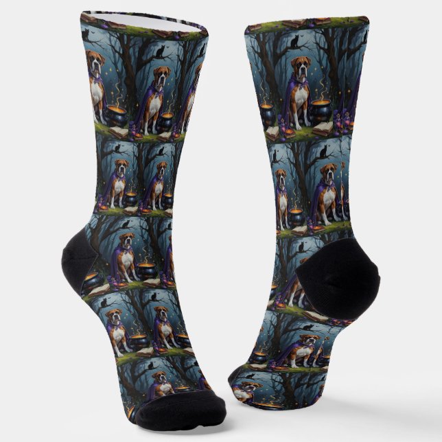 Chaussette Peinture fantaisiste d'Halloween de chien boxer (Angulaire)