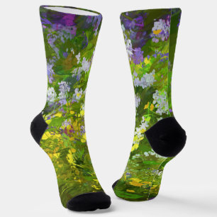 Chaussette Peinture fleur sauvage Impasto Art Fleur Original
