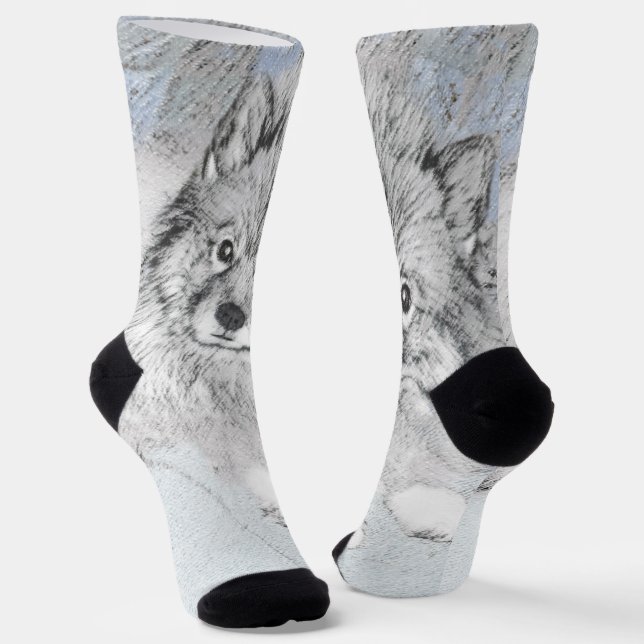 Chaussette Peinture Keeshond Beth - Joli art original chien (Angulaire)