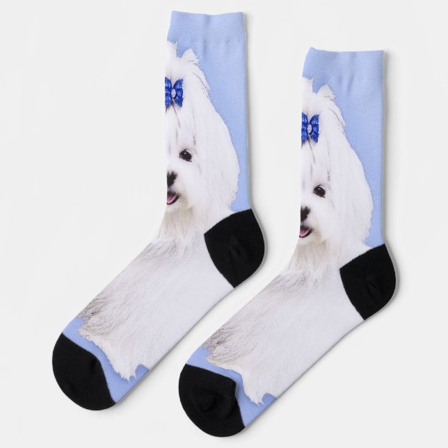 Chaussette Peinture maltaise - Joli art original pour chien (Gauche)