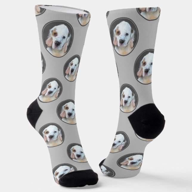 Chaussette Peinture originale de chiot Clumber Spaniel Art de (Angulaire)