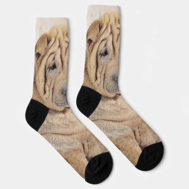 Chaussette Peinture Shar Pei - Art Original de Chien Mignon (Droite)