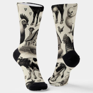 Chaussette Peinture vintage d'animaux de ferme