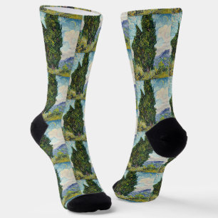 Chaussette Peinture vintage de cyprès verts de Van Gogh