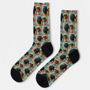 Chaussette Pekingese avec coeur Roses Saint-Valentin