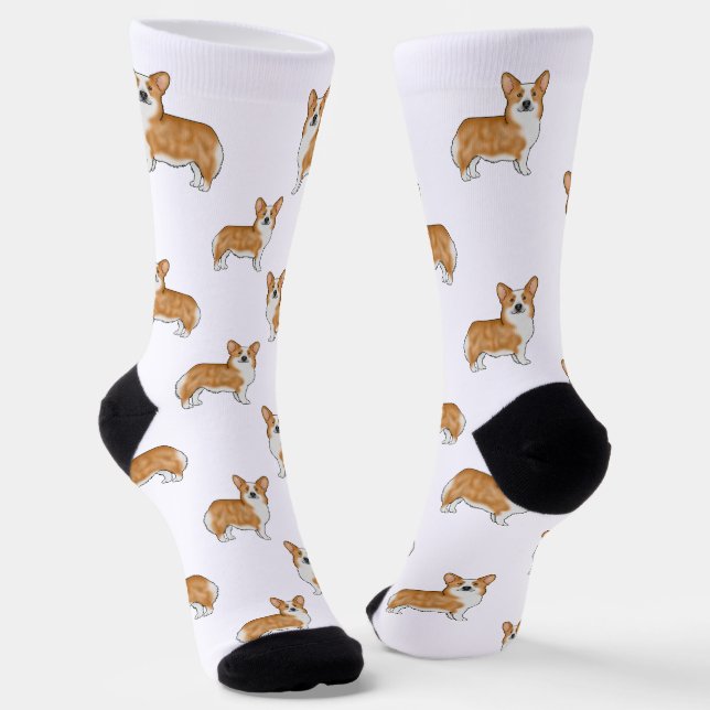 Chaussette Pembroke rouge et blanc Gallois Corgi Motif d'art (Angulaire)