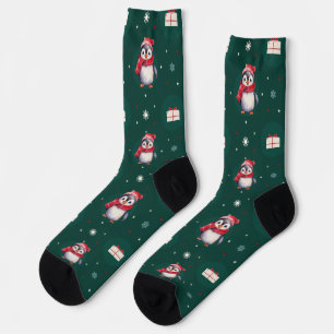 Chaussette Penguin Père Noël Green Joyeux Joyeux motif de Noë