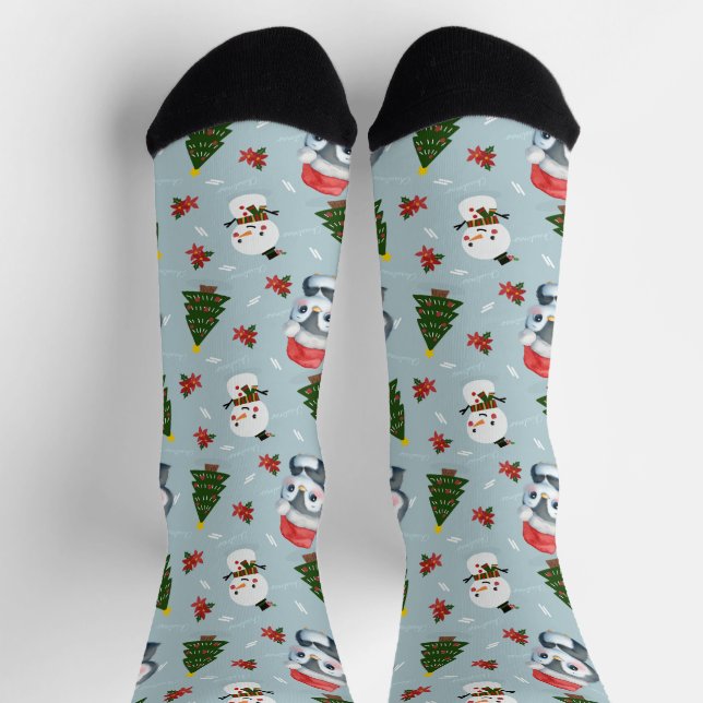 Chaussette Penguin Père Noël Joyeux Joyeux motif d'arbre de N (Haut)