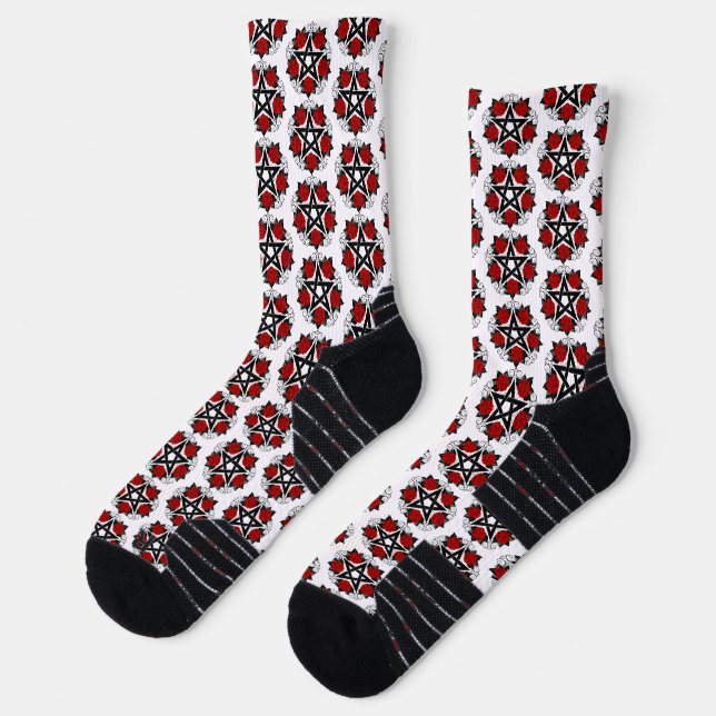 Chaussette Pentagramme aux roses rouges (Gauche)