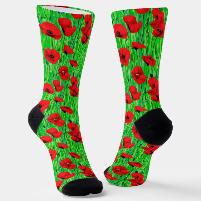 Chaussette Pépites rouges dans un champ vert (Angulaire)