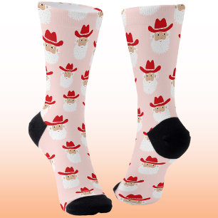 Chaussette Père Noël Cowboy Amusant Noël Occidental Rose