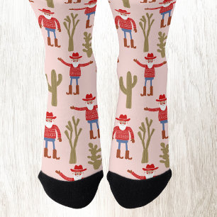 Chaussette Père Noël Cowboy Amusant Noël Occidental Rose