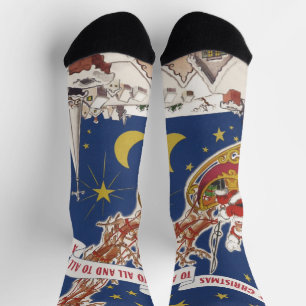 Chaussette Père Noël de Noël vintage avec rennes volants