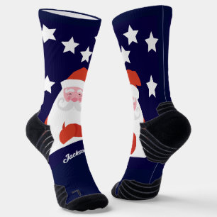 Chaussette Père Noël et étoiles souriantes en bleu