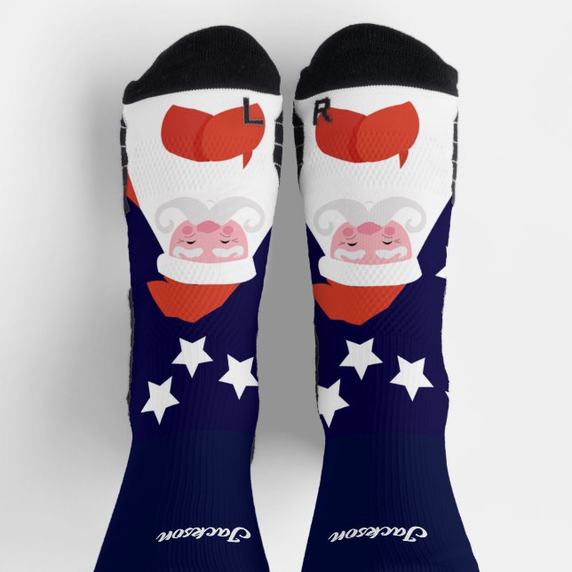 Chaussette Père Noël et étoiles souriantes sur chaussettes bl (Haut)