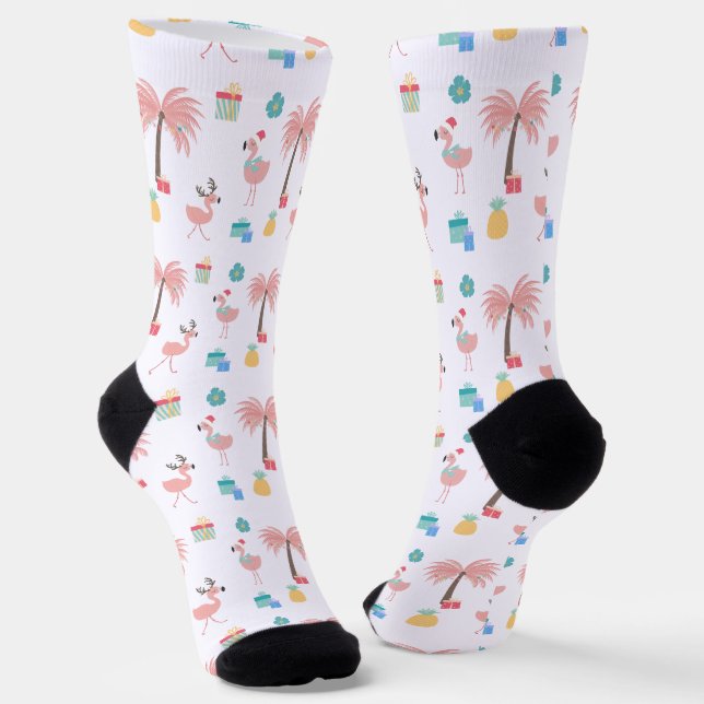 Chaussette Père Noël Flamingo Pattern Amusant Tropical Noël (Angulaire)