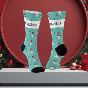 Chaussette Père Noël Requin de Noël Nom personnalisé