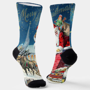 Chaussette Père Noël victorien de Noël vintage sur une chemin