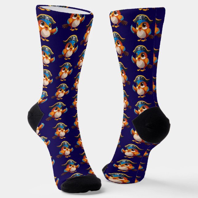 Chaussette Perroquet pirate de dessin animé mignon (Angulaire)