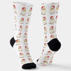 Chaussette Perruche calopsitte de Noël portant un chapeau de