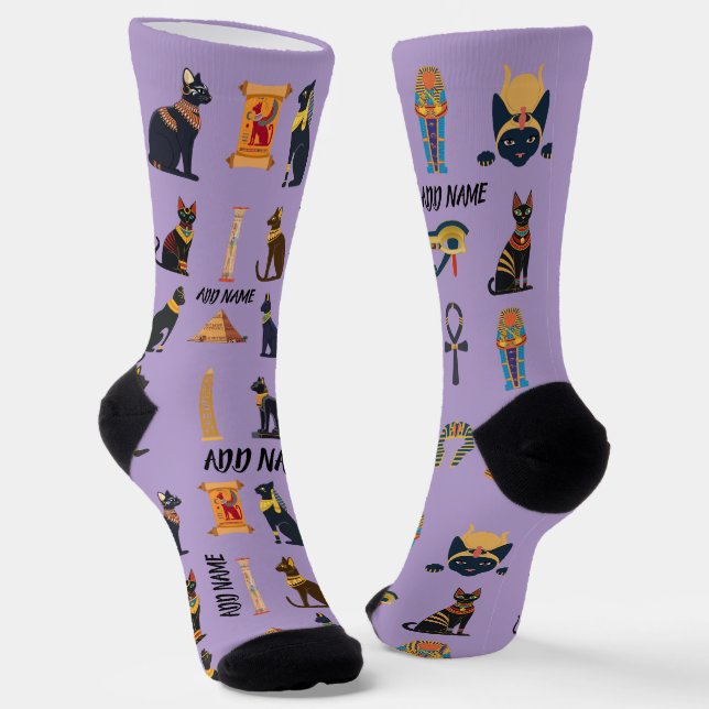 Chaussette Personalized Ancient Egyptian Cat Socks & Pyramids (Angulaire)