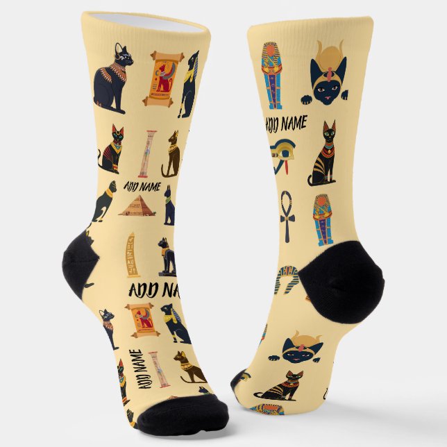 Chaussette Personalized Ancient Egyptian Cat Socks & Pyramids (Angulaire)