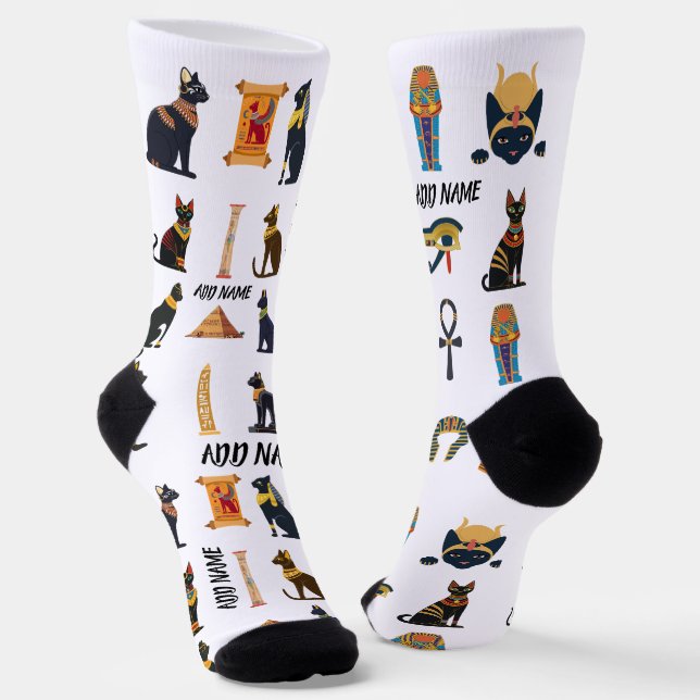 Chaussette Personalized Ancient Egyptian Cat Socks & Pyramids (Angulaire)
