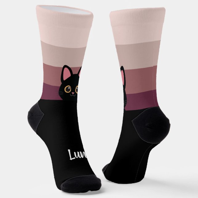 Chaussette Personalized Black Cat Socks Custom Name Color (Angulaire)