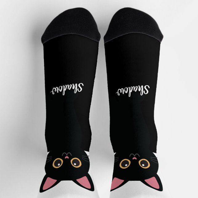 Chaussette Personalized Black Cat Socks - Gift For Cat lovers (Haut)