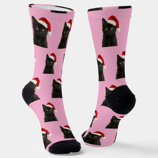 Chaussette Personalized Custom Black Kitty Cat Christmas  (Angulaire)