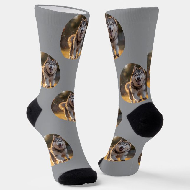 Chaussette Personalized Custom Photo Blob - Husky Dog Face (Angulaire)