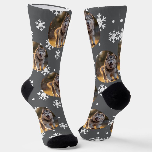 Chaussette Personalized Custom Photo Blob - Snowflake Husky  (Angulaire)