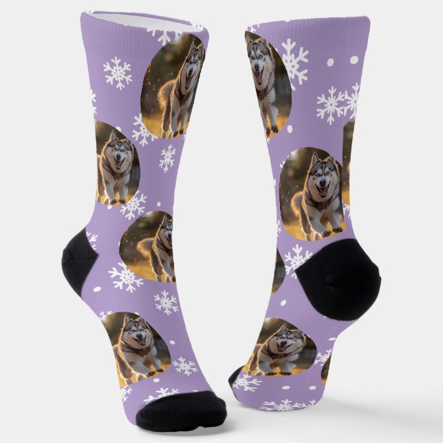 Chaussette Personalized Custom Photo Blob - Snowflake Husky  (Angulaire)