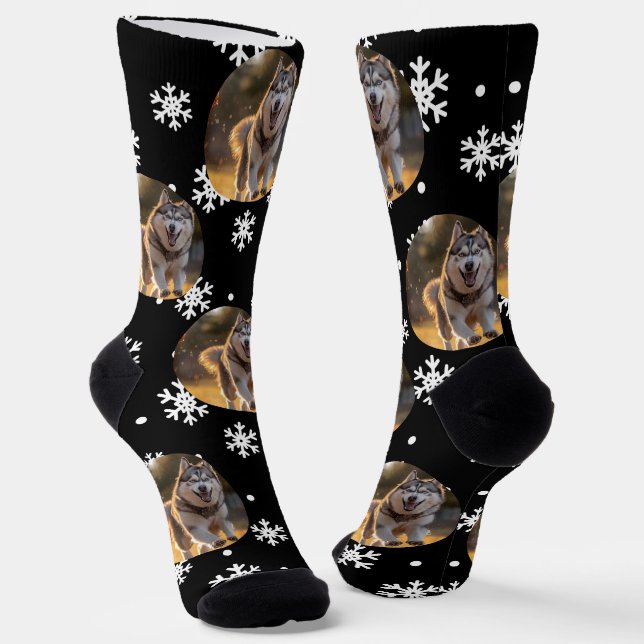 Chaussette Personalized Custom Photo Blob - Snowflake Husky  (Angulaire)