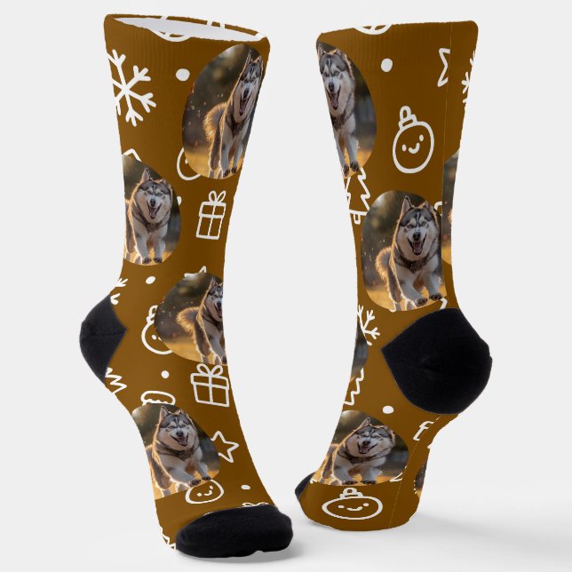Chaussette Personalized Custom Photo Blob - Winter Husky  (Angulaire)