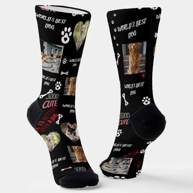Chaussette Personalized Dog Photo Socks - Custom Name  (Angulaire)