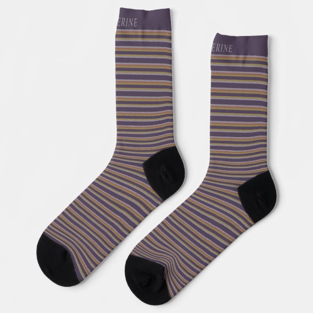 Chaussette Personnalisable rayures gris violet prune foncé (Gauche)