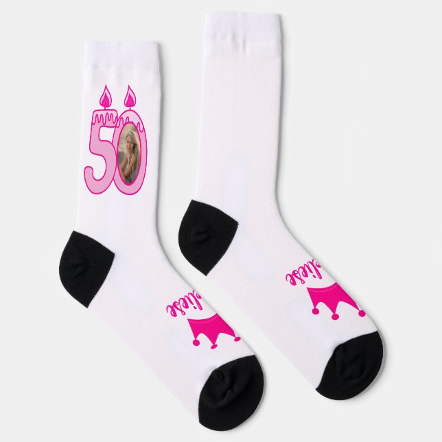 Chaussette Personnalisé 50e anniversaire Photo Couronne rose (Droite)