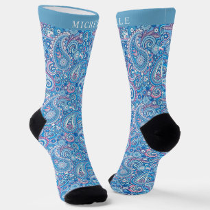 Chaussette Personnalisé Bleu Bleu Blanc Rose Motif