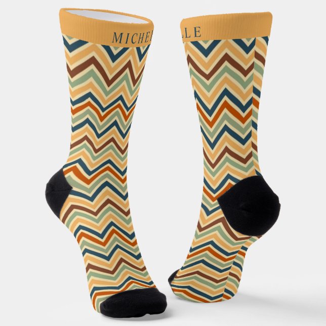 Chaussette Personnalisé bleu jaune Brown vert Motif Chevron (Angulaire)