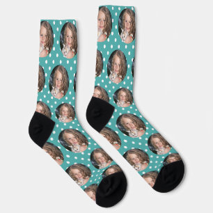 Chaussette Personnalisé Girlfriend Photo Turquoise Blue Pois
