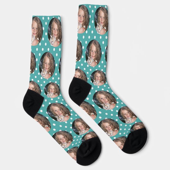 Chaussette Personnalisé Girlfriend Photo Turquoise Blue Pois  (Droite)
