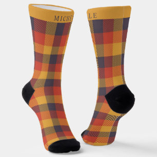 Chaussette Personnalisé jaune orange violet À damiers Motif