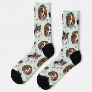 Chaussette Personnalisé Pet 2 Photo Coeur Mint Empreinte de p